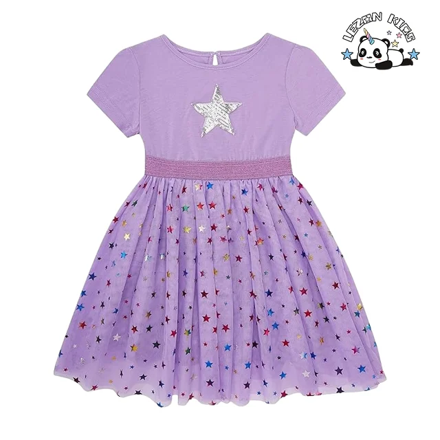 LEZONKIDS - Customized Sequined Star Kids Layered Tulle Sparkle Summer Tutu Dress for Girls 2-14 Years